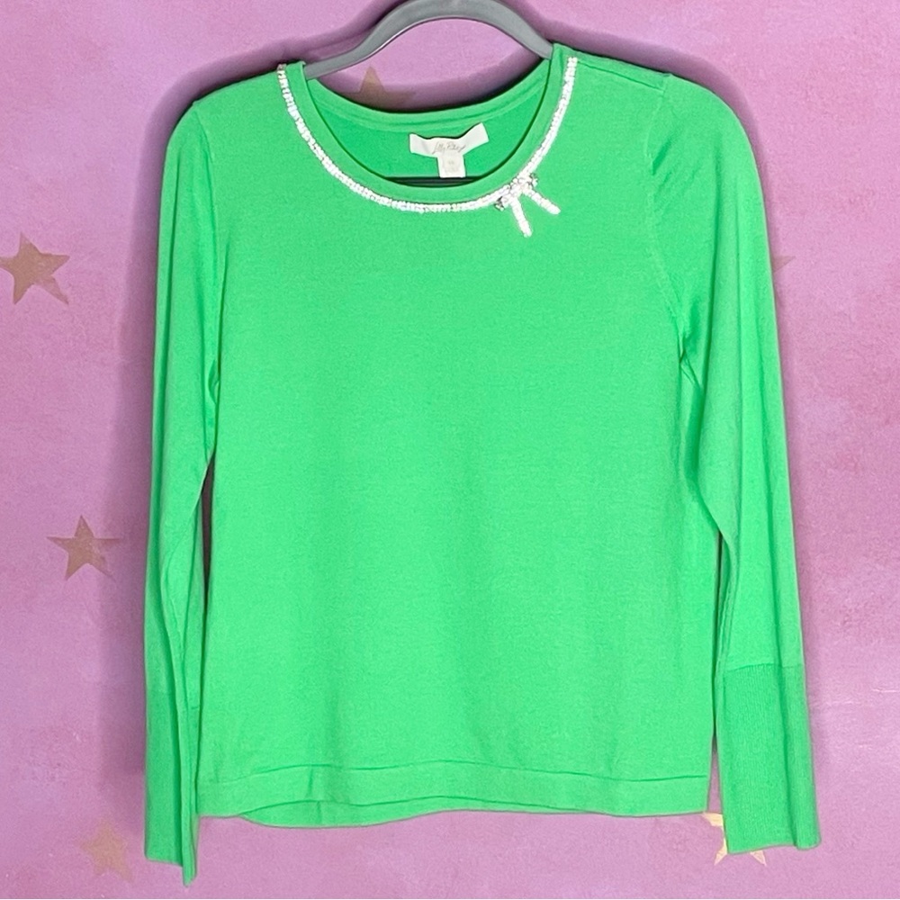 Lilly Pulitzer Rhinestone Morgen Sweater Women’s Sz M Green Grove Orig $118